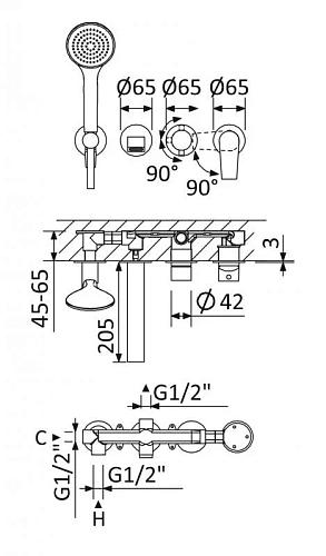 Смеситель для ванны CEZARES NAUTIC-VDM3-SR встраиваемый с поворотным переключателем на 3 выхода, с ручным душем, Sunrise Смеситель для ванны CEZARES NAUTIC-VDM3-SR встраиваемый с поворотным переключателем на 3 выхода, с ручным душем, Sunrise