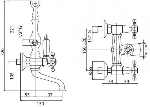 Смеситель для ванны CEZARES NOSTALGIA-VD-03/24-Bi Смеситель для ванны CEZARES NOSTALGIA-VD-03/24-Bi
