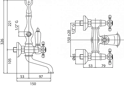 Смеситель для ванны CEZARES NOSTALGIA-VD-03/24-M Смеситель для ванны CEZARES NOSTALGIA-VD-03/24-M