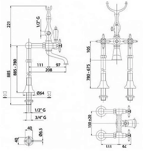 Смеситель для ванны CEZARES NOSTALGIA-VDPS-01-Bi Смеситель для ванны CEZARES NOSTALGIA-VDPS-01-Bi