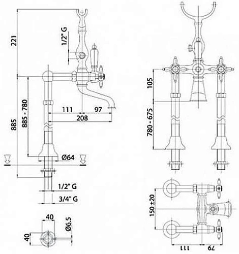 Смеситель для ванны CEZARES NOSTALGIA-VDPS-01-M Смеситель для ванны CEZARES NOSTALGIA-VDPS-01-M