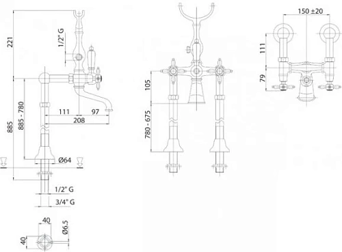 Смеситель для ванны CEZARES NOSTALGIA-VDPS2-01-M Смеситель для ванны CEZARES NOSTALGIA-VDPS2-01-M
