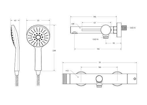 Смеситель для ванны CEZARES RELAX-VD-NOP с ручным душем, шлангом и держателем, черный матовый Смеситель для ванны CEZARES RELAX-VD-NOP с ручным душем, шлангом и держателем, черный матовый