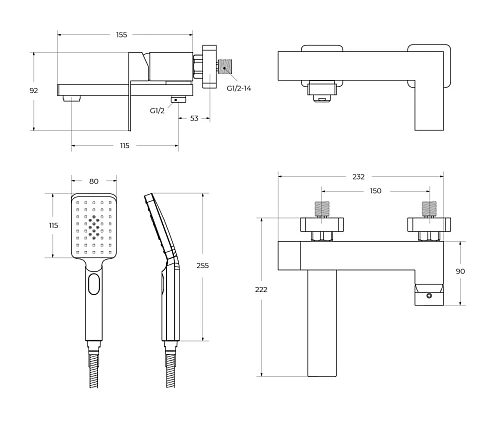 Смеситель для ванны CEZARES SLIDER-VD-01 с ручным душем, шлангом и держателем, хром Смеситель для ванны CEZARES SLIDER-VD-01 с ручным душем, шлангом и держателем, хром