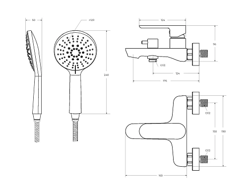 Смеситель для ванны CEZARES STYLUS-VD-IN с ручным душем, шлангом и держателем, сатин Смеситель для ванны CEZARES STYLUS-VD-IN с ручным душем, шлангом и держателем, сатин