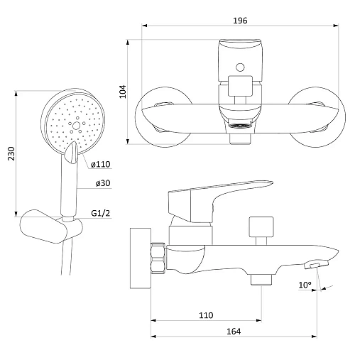 Смеситель для ванны Damixa Palace Grand 461300000 с душем Смеситель для ванны Damixa Palace Grand 461300000 с душем