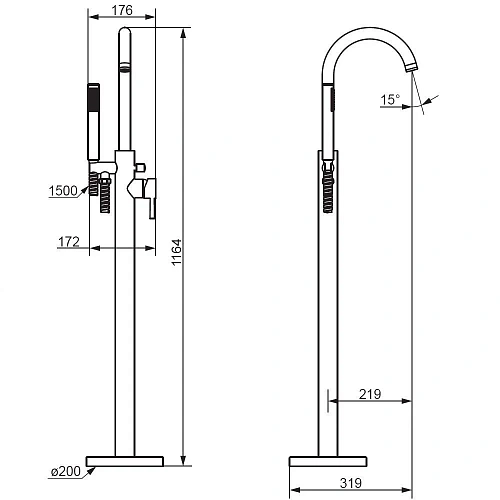 Смеситель для ванны Damixa Scandinavian Pure 365000300 отдельностоящий, черный матовый Смеситель для ванны Damixa Scandinavian Pure 365000300 отдельностоящий, черный матовый