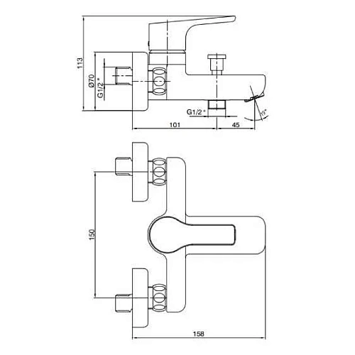 Смеситель для ванны E.C.A. Luna 102802450EX золотой Смеситель для ванны E.C.A. Luna 102802450EX золотой