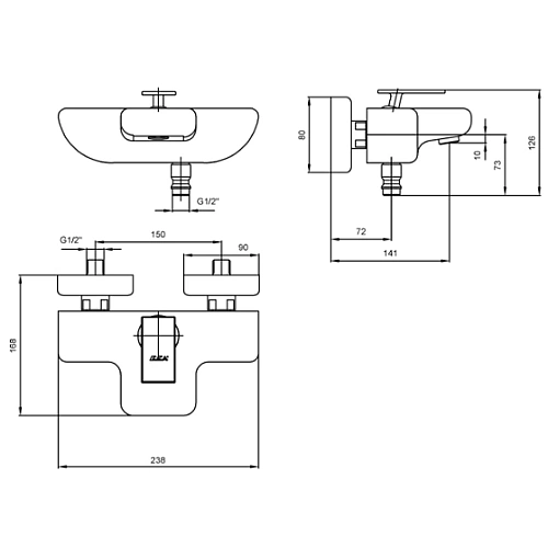 Смеситель для ванны E.C.A. Neva 102102443 Смеситель для ванны E.C.A. Neva 102102443
