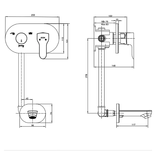 Смеситель для ванны E.C.A. Star 102101140 скрытого монтажа Смеситель для ванны E.C.A. Star 102101140 скрытого монтажа