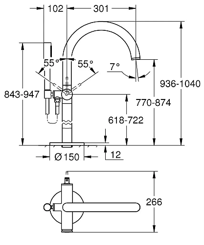 Смеситель для ванны GROHE Atrio New с ручным душем, свободностоящий, суперсталь (32653DC3) внешняя ч Смеситель для ванны GROHE Atrio New с ручным душем, свободностоящий, суперсталь (32653DC3) внешняя ч