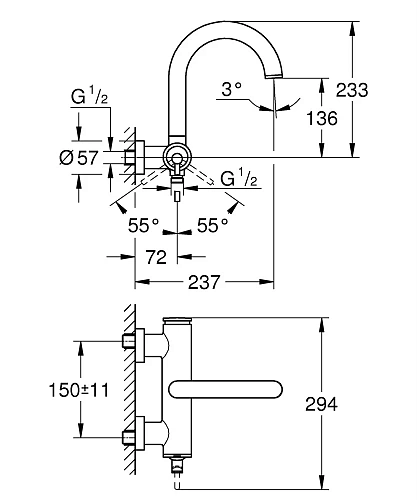Смеситель для ванны GROHE Atrio New, настенный монтаж, темный графит (32652AL3) Смеситель для ванны GROHE Atrio New, настенный монтаж, темный графит (32652AL3)