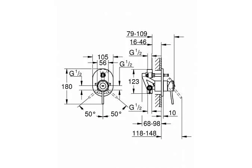 Смеситель для ванны GROHE BauClassic (внешняя и встраиваемая части), хром (29047000) Смеситель для ванны GROHE BauClassic (внешняя и встраиваемая части), хром (29047000)