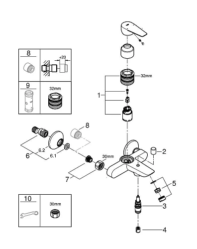 Смеситель для ванны GROHE BauEdge (23604001) хром Смеситель для ванны GROHE BauEdge (23604001) хром