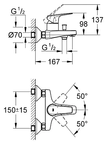 Смеситель для ванны GROHE BauFlow, хром (32811000) Смеситель для ванны GROHE BauFlow, хром (32811000)