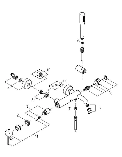 Смеситель для ванны GROHE Essence+ (33628001) с душевым гарнитуром, хром Смеситель для ванны GROHE Essence+ (33628001) с душевым гарнитуром, хром
