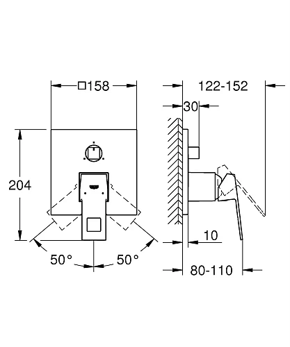 Смеситель для ванны GROHE Eurocube, квадратная розетка, темный графит, матовый (24094AL0) Смеситель для ванны GROHE Eurocube, квадратная розетка, темный графит, матовый (24094AL0)