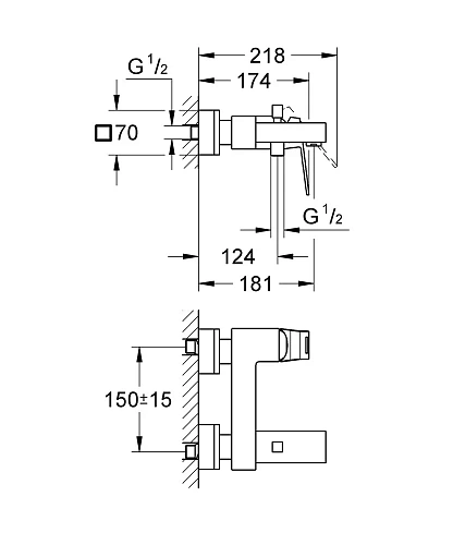 Смеситель для ванны GROHE Eurocube, темный графит матовый (23140AL0) Смеситель для ванны GROHE Eurocube, темный графит матовый (23140AL0)
