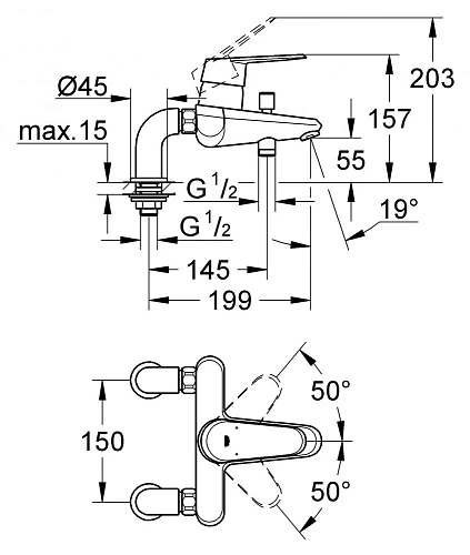 Смеситель для ванны GROHE Eurodisc Cosmopolitan с вертикальными подключениями, хром (33392002) Смеситель для ванны GROHE Eurodisc Cosmopolitan с вертикальными подключениями, хром (33392002)