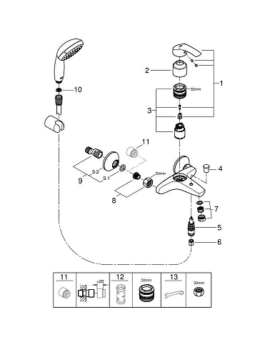 Смеситель для ванны GROHE Eurosmart New с душевым гарнитуром, хром (3330220A) Смеситель для ванны GROHE Eurosmart New с душевым гарнитуром, хром (3330220A)