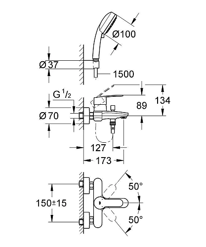 Смеситель для ванны GROHE Eurostyle Cosmopolitan с ручным душем New Tempesta Cosmo II, хром (3359220 3359220A Смеситель для ванны GROHE Eurostyle Cosmopolitan с ручным душем New Tempesta Cosmo II, хром (3359220 3359220A