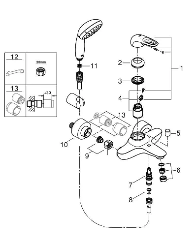 Смеситель для ванны GROHE Eurostyle New с душевым гарнитуром, хром (3359230A) Смеситель для ванны GROHE Eurostyle New с душевым гарнитуром, хром (3359230A)