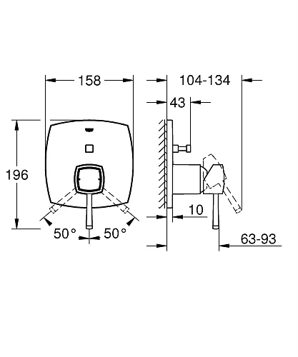 Смеситель для ванны GROHE Grandera (24068000) квадратная розетка Смеситель для ванны GROHE Grandera (24068000) квадратная розетка