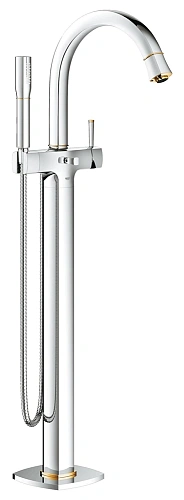 Смеситель для ванны GROHE Grandera с душевым гарнитуром, напольный, хром/золото (23318IG0) Смеситель для ванны GROHE Grandera с душевым гарнитуром, напольный, хром/золото (23318IG0)