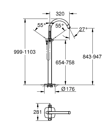 Смеситель для ванны GROHE Grandera, напольный, теплый закат глянец (23318DA0) Смеситель для ванны GROHE Grandera, напольный, теплый закат глянец (23318DA0)