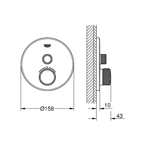 Смеситель для ванны GROHE Grohtherm SmartControl термостатический, для встраиваемого монтажа на 1 вы 29118AL0 Смеситель для ванны GROHE Grohtherm SmartControl термостатический, для встраиваемого монтажа на 1 вы 29118AL0
