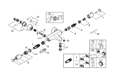 Смеситель для ванны GROHE Grohtherm Special, хром (34665000) термостатический Смеситель для ванны GROHE Grohtherm Special, хром (34665000) термостатический
