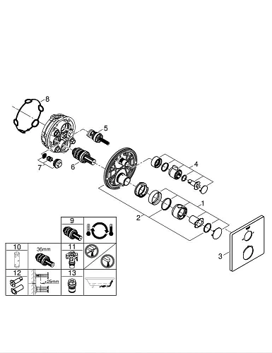Смеситель для ванны GROHE Grohtherm с переключателем на 2 положения ванна-душ, квадратная розетка, т 24080000 Смеситель для ванны GROHE Grohtherm с переключателем на 2 положения ванна-душ, квадратная розетка, т 24080000