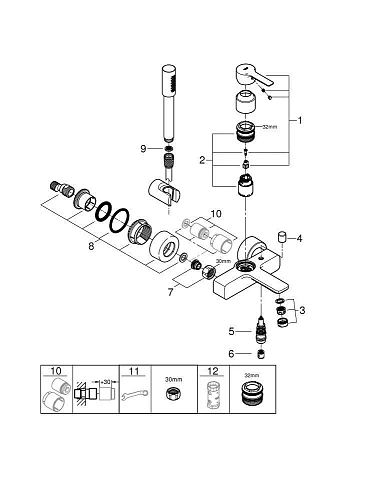 Смеситель для ванны GROHE Lineare New с душевым гарнитуром, хром (33850001) Смеситель для ванны GROHE Lineare New с душевым гарнитуром, хром (33850001)