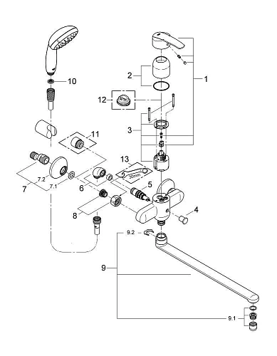 Смеситель для ванны GROHE Multiform с душевым гарнитуром New Tempesta II, хром (3270800A) Смеситель для ванны GROHE Multiform с душевым гарнитуром New Tempesta II, хром (3270800A)