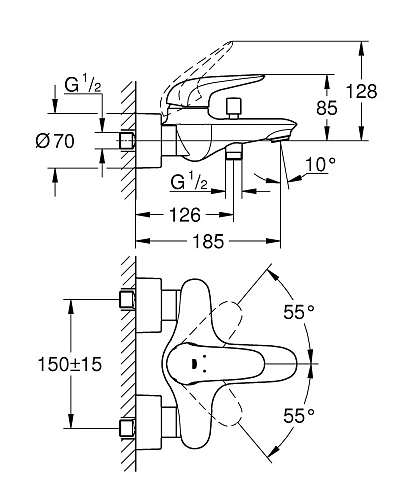 Смеситель для ванны GROHE Wave, хром (32286001) Смеситель для ванны GROHE Wave, хром (32286001)