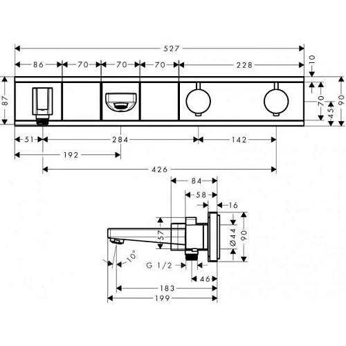 Смеситель для ванны hansgrohe RainSelect с 2 потребителями термостатический, хром 15359400 Смеситель для ванны hansgrohe RainSelect с 2 потребителями термостатический, хром 15359400