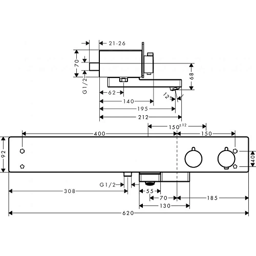 Смеситель для ванны hansgrohe ShowerTablet 600 термостатический белый 13109400 Смеситель для ванны hansgrohe ShowerTablet 600 термостатический белый 13109400