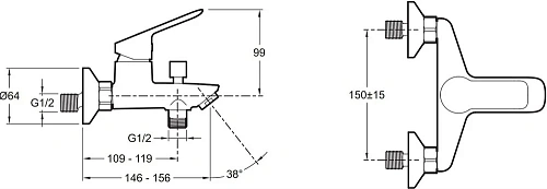 Смеситель для ванны Jacob Delafon Lucien E20848-CP Смеситель для ванны Jacob Delafon Lucien E20848-CP
