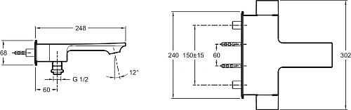 Смеситель для ванны Jacob Delafon Stance E9103-CP термостатический Смеситель для ванны Jacob Delafon Stance E9103-CP термостатический