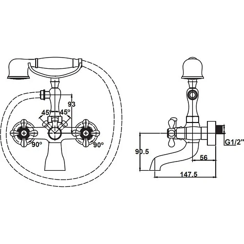 Смеситель для ванны Kaiser 44222-3/44223-3 GOLD с душем Смеситель для ванны Kaiser 44222-3/44223-3 GOLD с душем