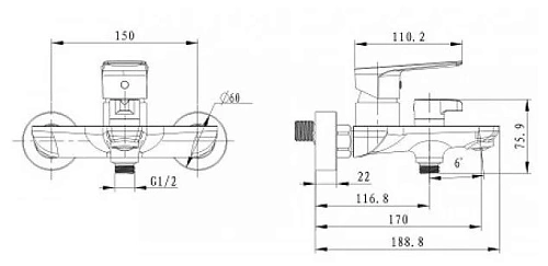 Смеситель для ванны Kaiser Atrio 60022 Смеситель для ванны Kaiser Atrio 60022