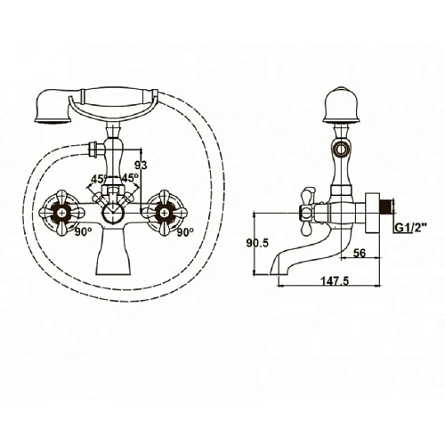 Смеситель для ванны Kaiser Carlson Style 442231SHAR 44223-1/44222 Смеситель для ванны Kaiser Carlson Style 442231SHAR 44223-1/44222