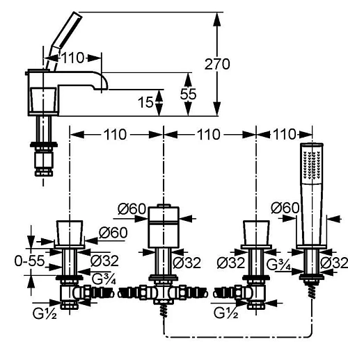 Смеситель для ванны Kludi Joop! 55424H705 хром/зеленый хрусталь Смеситель для ванны Kludi Joop! 55424H705 хром/зеленый хрусталь