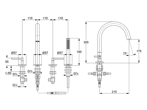 Смеситель для ванны Kludi NOVA FONTE 204250515 хром Смеситель для ванны Kludi NOVA FONTE 204250515 хром