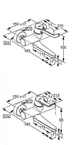 Смеситель для ванны Kludi Provita излив 165 мм 335300500 Смеситель для ванны Kludi Provita излив 165 мм 335300500