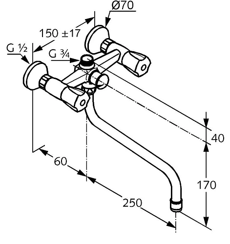 Смеситель для ванны Kludi Standard 251130515 Смеситель для ванны Kludi Standard 251130515