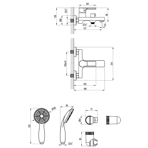 Смеситель для ванны Lemark Aura LM0614C, хром Смеситель для ванны Lemark Aura LM0614C, хром
