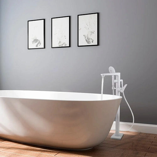 Смеситель для ванны Lemark Bronx LM3744MW напольный, белый/матовый Смеситель для ванны Lemark Bronx LM3744MW напольный, белый/матовый