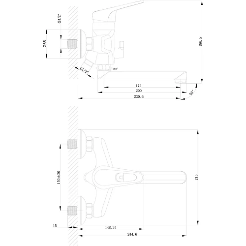 Смеситель для ванны Lemark Luna LM4113C универсальный, хром Смеситель для ванны Lemark Luna LM4113C универсальный, хром