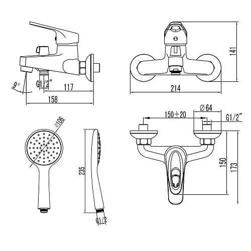 Смеситель для ванны Lemark Luna LM4134C, хром Смеситель для ванны Lemark Luna LM4134C, хром